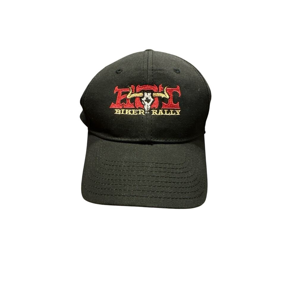 Rare Vintage 2009 ROT Biker Rally Black Embroidered Hat One Size Outhouse Design